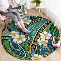 Polynesian Hibiscus Tropical Green Floral Round Carpet Tribal Pattern - Polynesian Pride