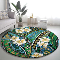 Polynesian Hibiscus Tropical Green Floral Round Carpet Tribal Pattern - Polynesian Pride