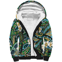 Polynesian Hibiscus Tropical Green Floral Sherpa Hoodie Tribal Pattern - Polynesian Pride