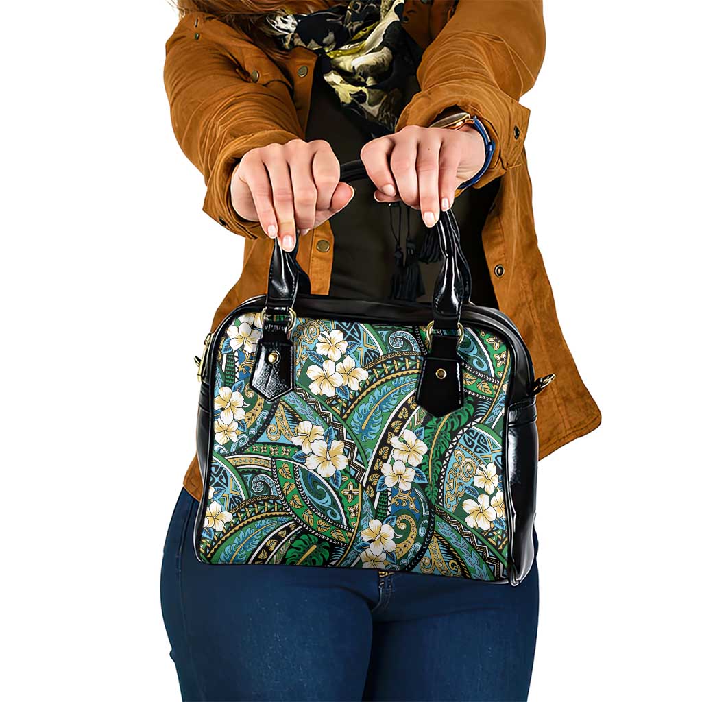 Polynesian Hibiscus Tropical Green Floral Shoulder Handbag Tribal Pattern - Polynesian Pride