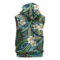 Polynesian Hibiscus Tropical Green Floral Sleeveless Hoodie Tribal Pattern - Polynesian Pride