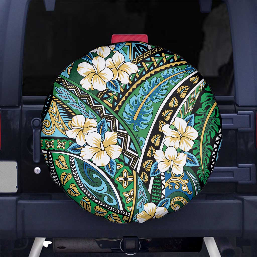 Polynesian Hibiscus Tropical Green Floral Spare Tire Cover Tribal Pattern LT01 No hole Green - Polynesian Pride
