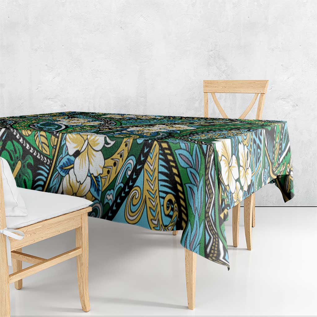 Polynesian Hibiscus Tropical Green Floral Tablecloth Tribal Pattern - Polynesian Pride