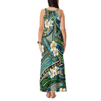Polynesian Hibiscus Tropical Green Floral Tank Maxi Dress Tribal Pattern - Polynesian Pride