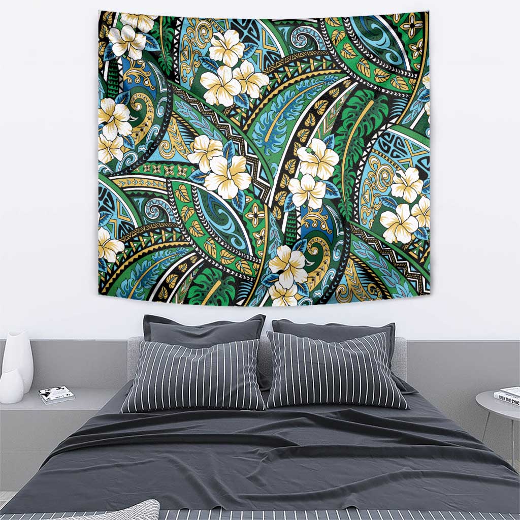 Polynesian Hibiscus Tropical Green Floral Tapestry Tribal Pattern - Polynesian Pride