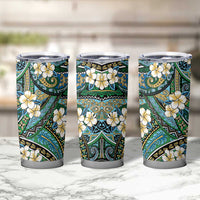 Polynesian Hibiscus Tropical Green Floral Tumbler Cup Tribal Pattern - Polynesian Pride