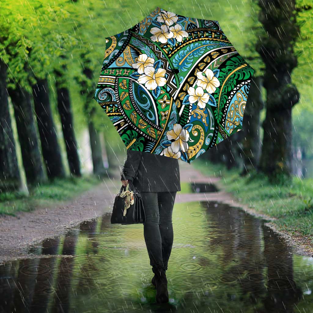 Polynesian Hibiscus Tropical Green Floral Umbrella Tribal Pattern - Polynesian Pride