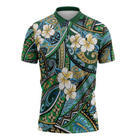 Polynesian Hibiscus Tropical Green Floral Zipper Polo Shirt Tribal Pattern - Polynesian Pride