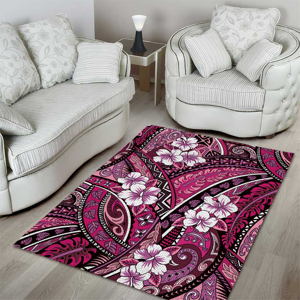 Polynesian Hibiscus Tropical Pink Floral Area Rug Tribal Pattern - Polynesian Pride