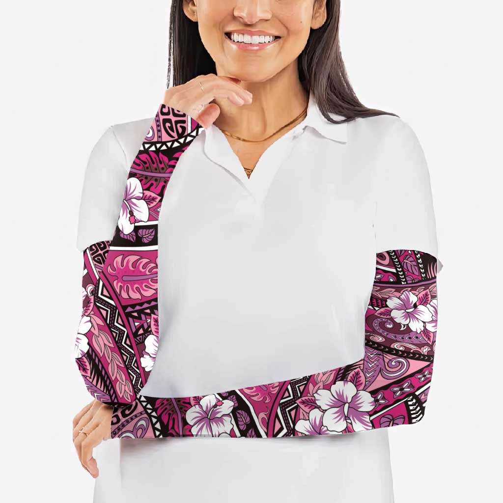 Polynesian Hibiscus Tropical Pink Floral Arm Sleeves Tribal Pattern - Polynesian Pride