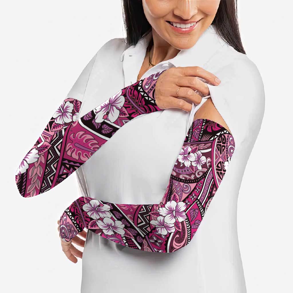 Polynesian Hibiscus Tropical Pink Floral Arm Sleeves Tribal Pattern - Polynesian Pride