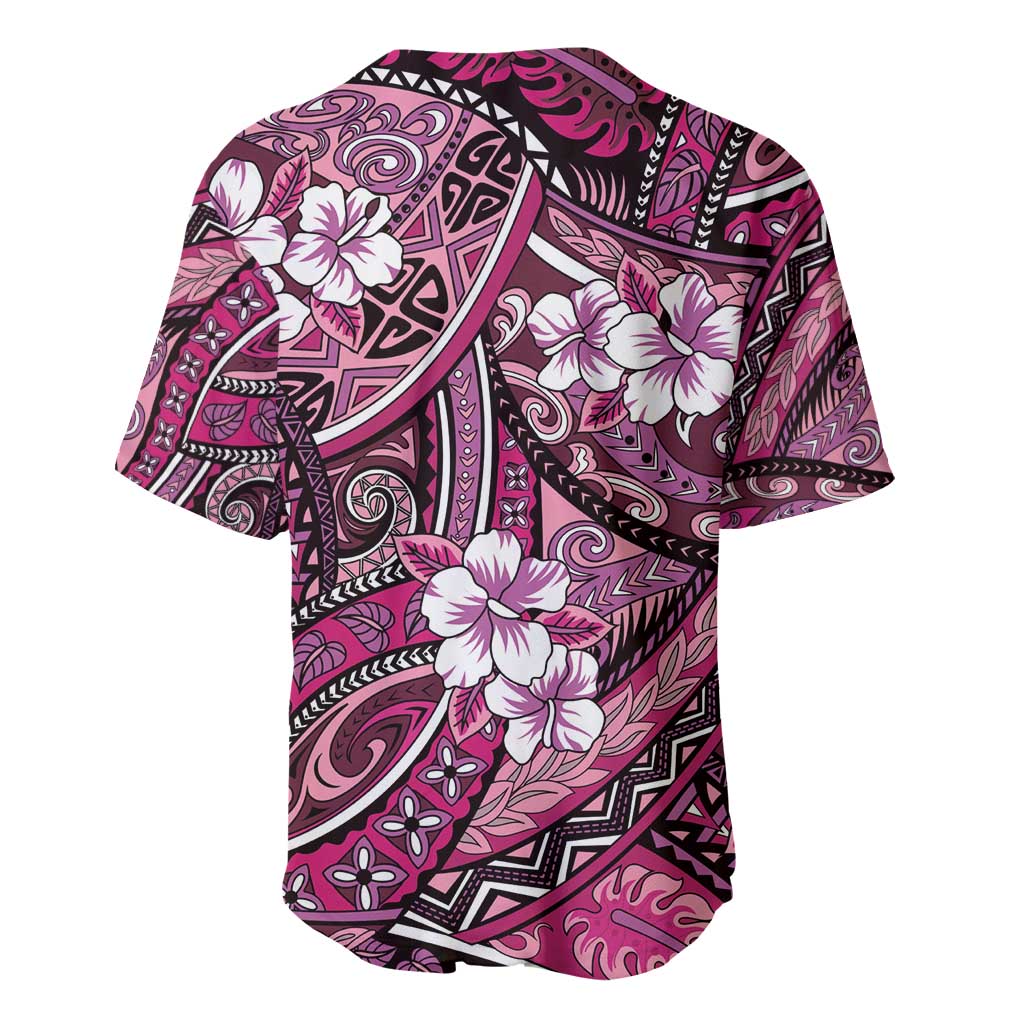 Polynesian Hibiscus Tropical Pink Floral Baseball Jersey Tribal Pattern - Polynesian Pride