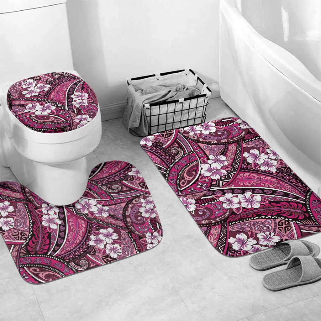 Polynesian Hibiscus Tropical Pink Floral Bathroom Set Tribal Pattern - Polynesian Pride