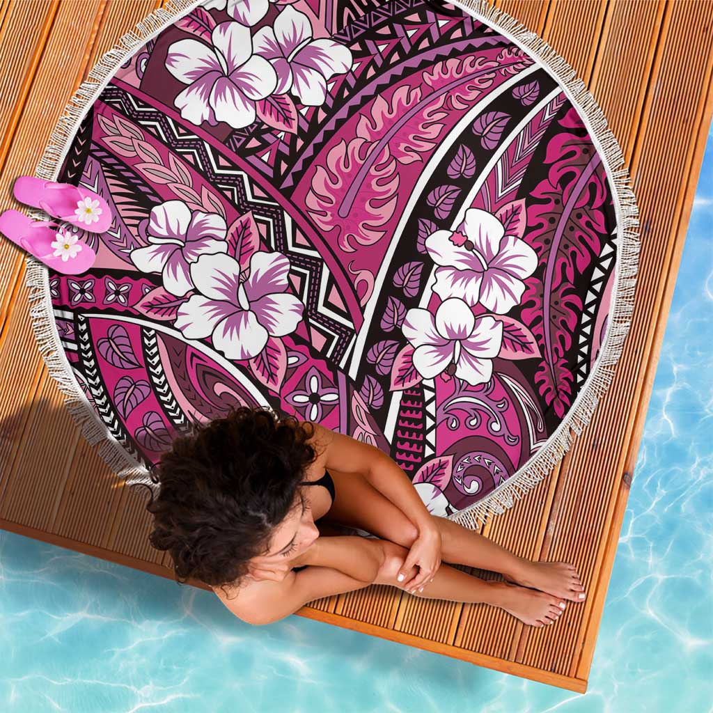 Polynesian Hibiscus Tropical Pink Floral Beach Blanket Tribal Pattern - Polynesian Pride