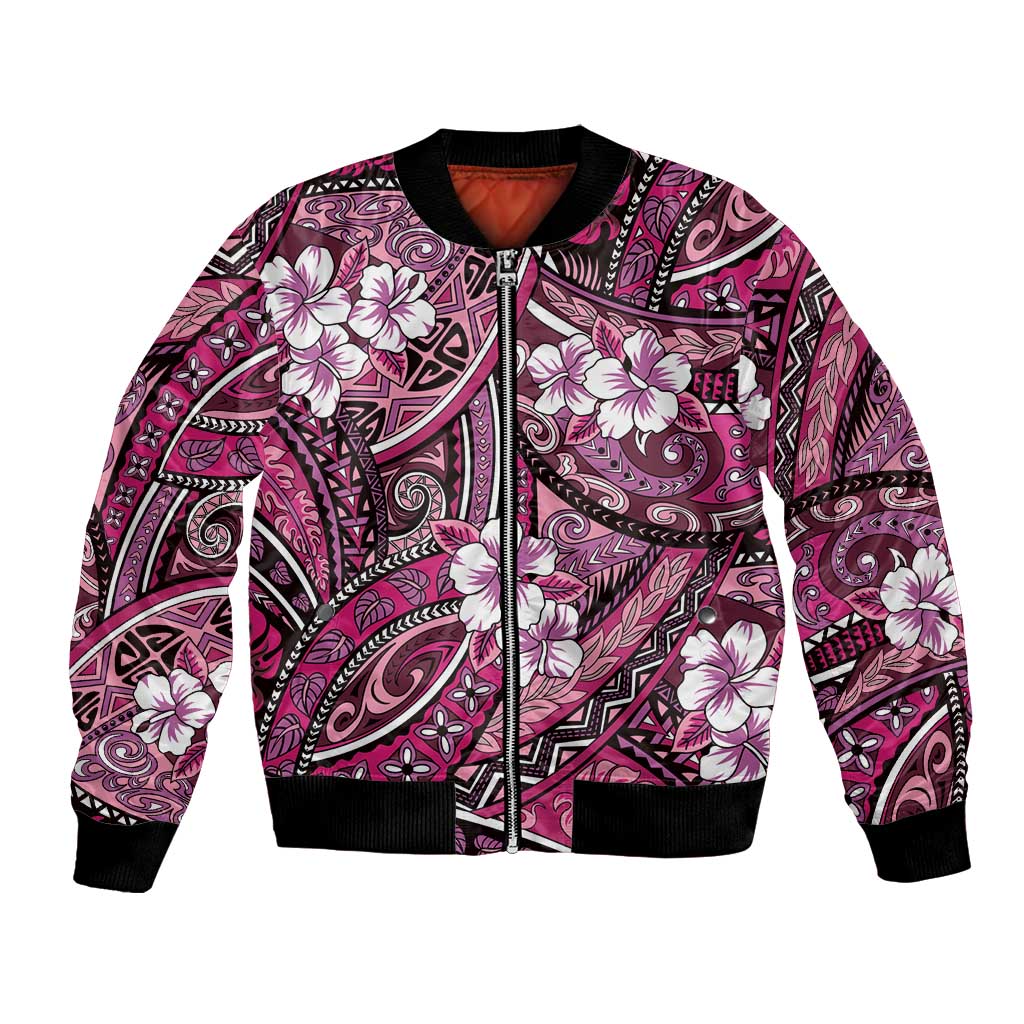 Polynesian Hibiscus Tropical Pink Floral Bomber Jacket Tribal Pattern LT01 Unisex Pink - Polynesian Pride