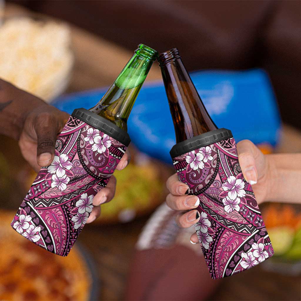 Polynesian Hibiscus Tropical Pink Floral 4 in 1 Can Cooler Tumbler Tribal Pattern - Polynesian Pride