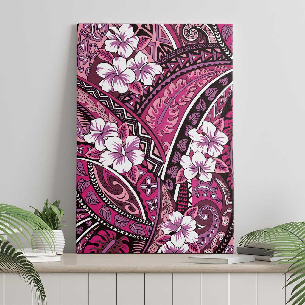 Polynesian Hibiscus Tropical Pink Floral Canvas Wall Art Tribal Pattern - Polynesian Pride