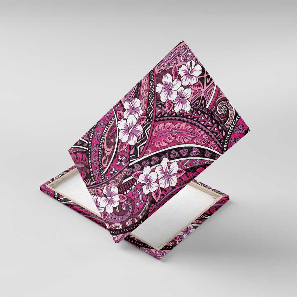 Polynesian Hibiscus Tropical Pink Floral Canvas Wall Art Tribal Pattern - Polynesian Pride