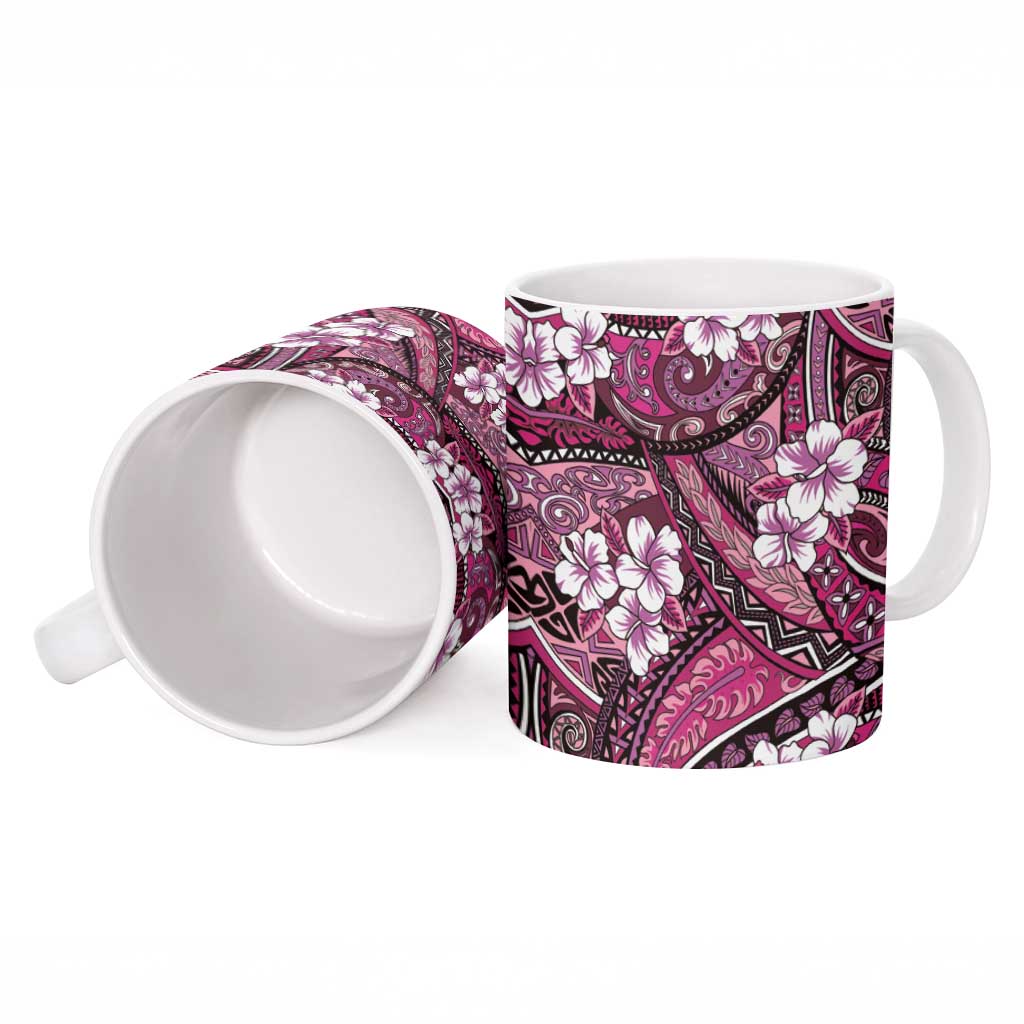 Polynesian Hibiscus Tropical Pink Floral Ceramic Mug Tribal Pattern - Polynesian Pride