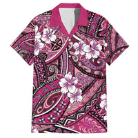 Polynesian Hibiscus Tropical Pink Floral Family Matching Long Sleeve Bodycon Dress and Hawaiian Shirt Tribal Pattern - Polynesian Pride