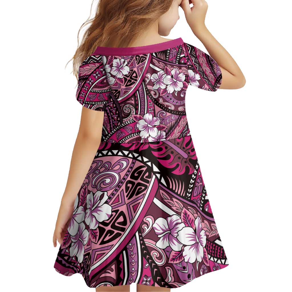 Polynesian Hibiscus Tropical Pink Floral Family Matching Puletasi and Hawaiian Shirt Tribal Pattern - Polynesian Pride
