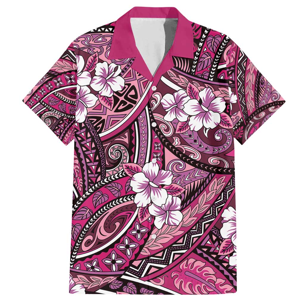 Polynesian Hibiscus Tropical Pink Floral Family Matching Tank Maxi Dress and Hawaiian Shirt Tribal Pattern - Polynesian Pride