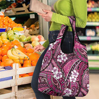 Polynesian Hibiscus Tropical Pink Floral Grocery Bag Tribal Pattern - Polynesian Pride