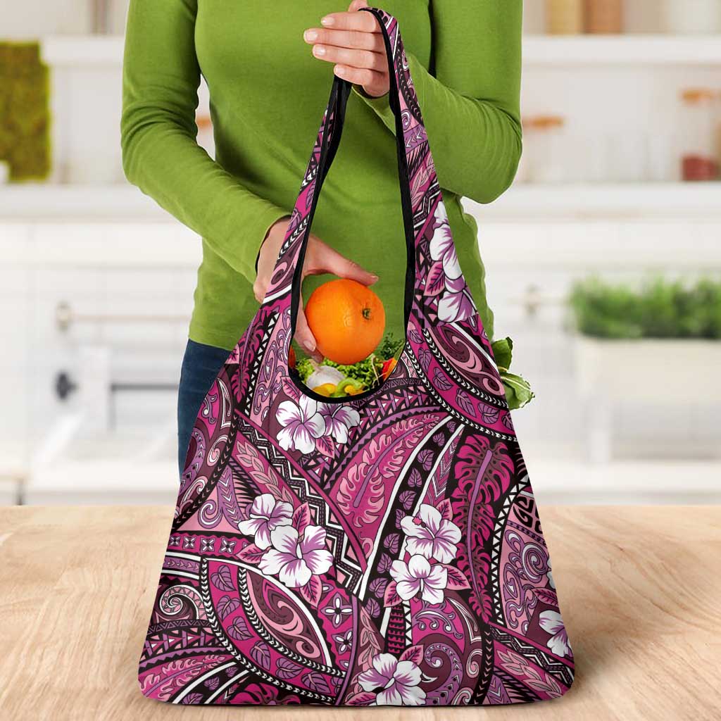 Polynesian Hibiscus Tropical Pink Floral Grocery Bag Tribal Pattern - Polynesian Pride