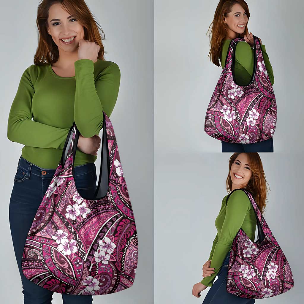 Polynesian Hibiscus Tropical Pink Floral Grocery Bag Tribal Pattern - Polynesian Pride