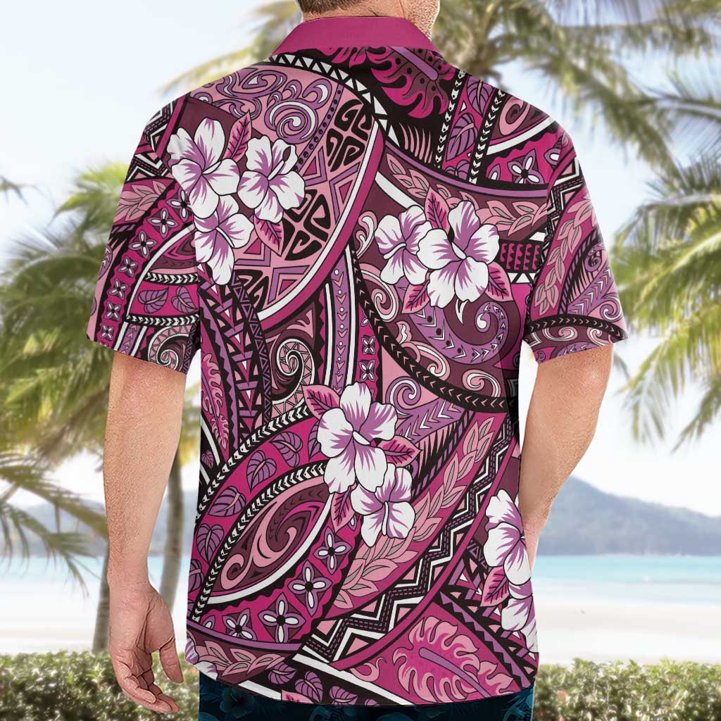 Polynesian Hibiscus Tropical Pink Floral Hawaiian Shirt Tribal Pattern - Polynesian Pride