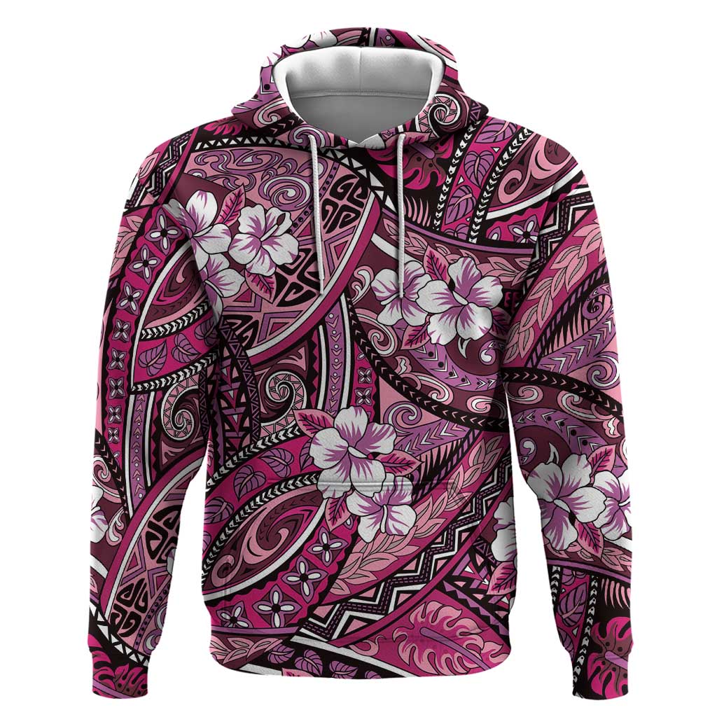 Polynesian Hibiscus Tropical Pink Floral Hoodie Tribal Pattern - Polynesian Pride