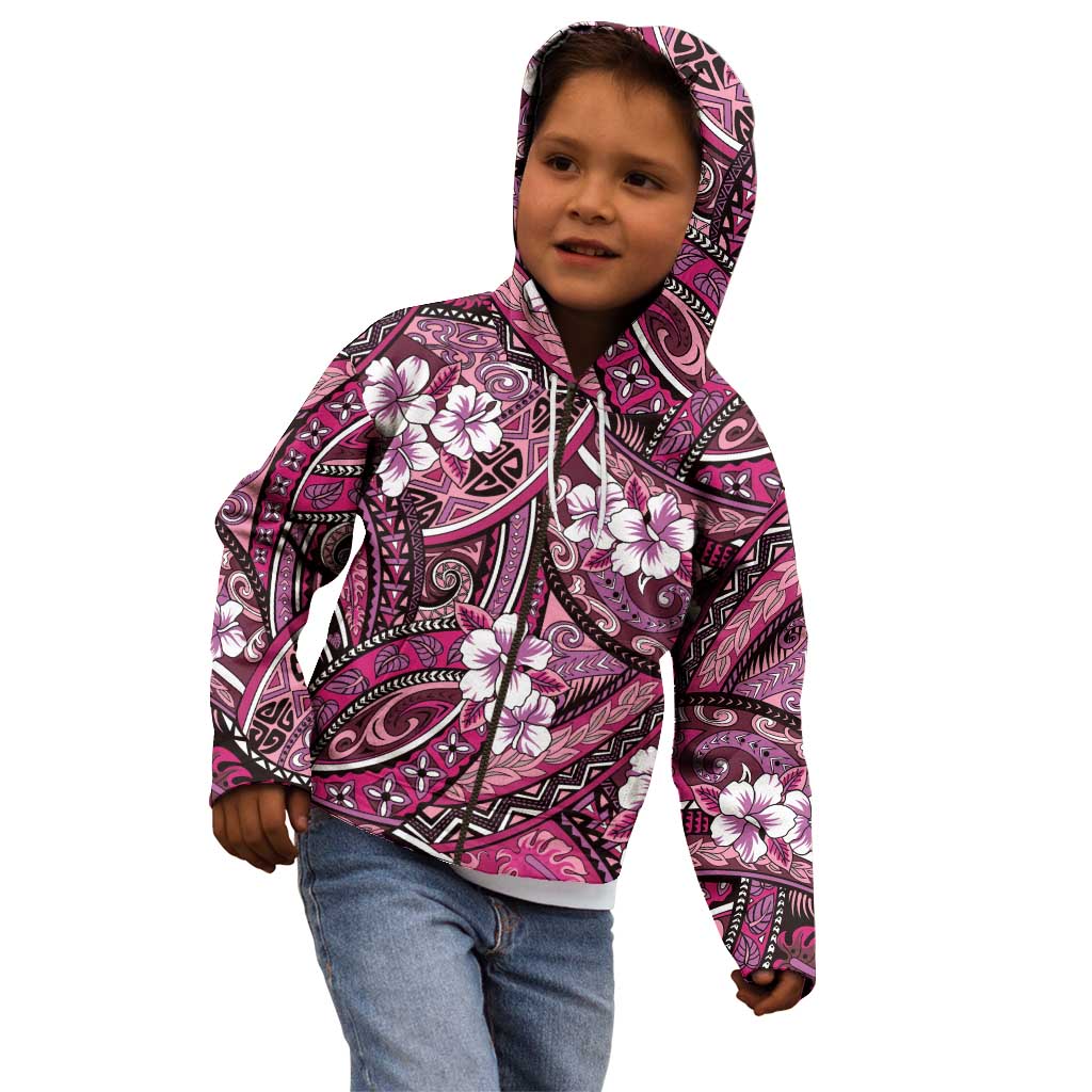 Polynesian Hibiscus Tropical Pink Floral Kid Hoodie Tribal Pattern - Polynesian Pride