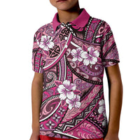 Polynesian Hibiscus Tropical Pink Floral Kid Polo Shirt Tribal Pattern - Polynesian Pride