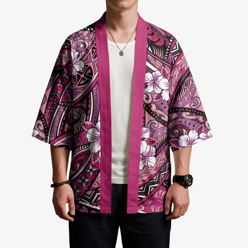 Polynesian Hibiscus Tropical Pink Floral Kimono Tribal Pattern - Polynesian Pride