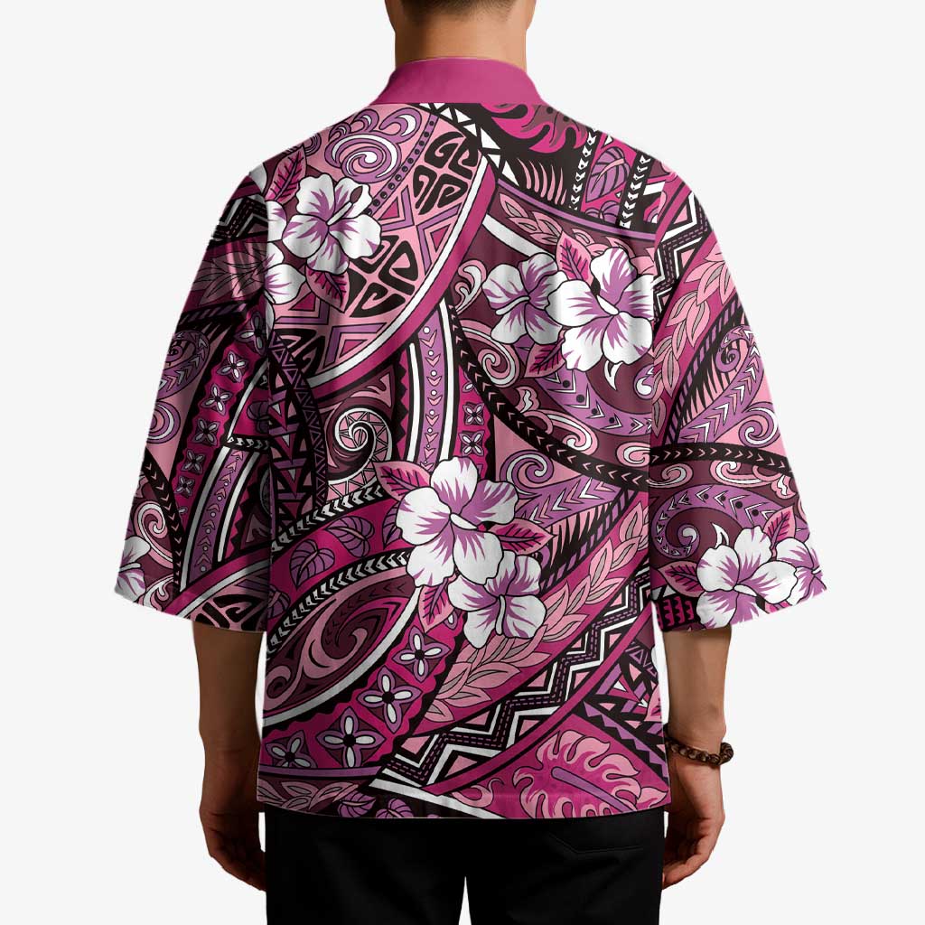 Polynesian Hibiscus Tropical Pink Floral Kimono Tribal Pattern - Polynesian Pride