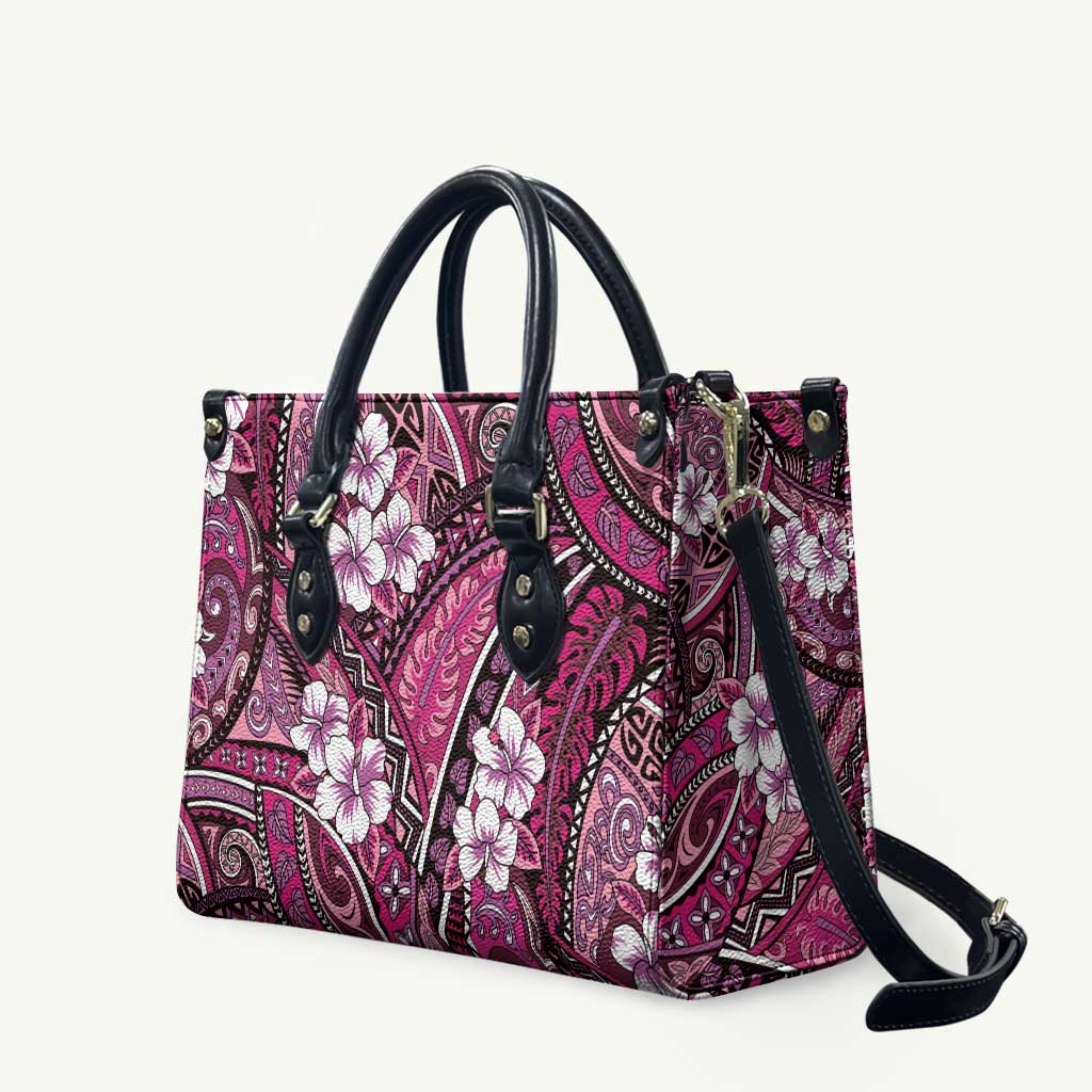 Polynesian Hibiscus Tropical Pink Floral Leather Bag Tribal Pattern - Polynesian Pride