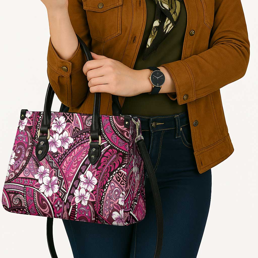 Polynesian Hibiscus Tropical Pink Floral Leather Bag Tribal Pattern - Polynesian Pride