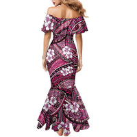 Polynesian Hibiscus Tropical Pink Floral Mermaid Dress Tribal Pattern - Polynesian Pride