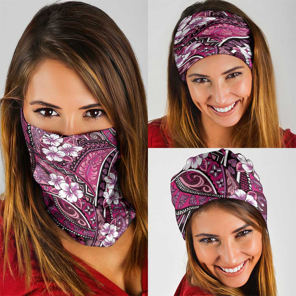 Polynesian Hibiscus Tropical Pink Floral Neck Gaiter Tribal Pattern - Polynesian Pride