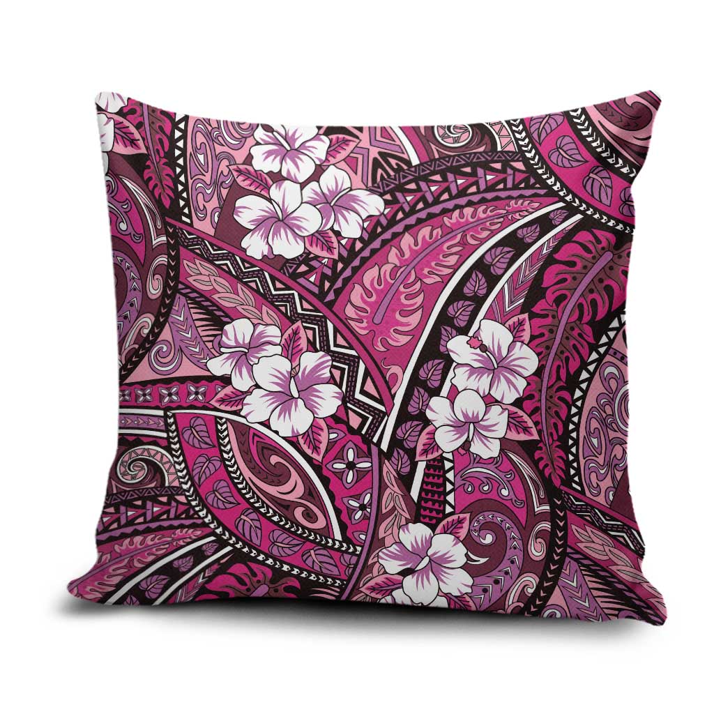 Polynesian Hibiscus Tropical Pink Floral Pillow Cover Tribal Pattern - Polynesian Pride