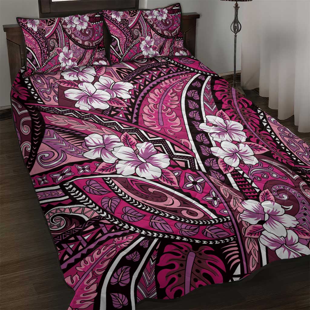 Polynesian Hibiscus Tropical Pink Floral Quilt Bed Set Tribal Pattern LT01 Pink - Polynesian Pride