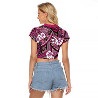 Polynesian Hibiscus Tropical Pink Floral Raglan Cropped T Shirt Tribal Pattern LT01 - Polynesian Pride