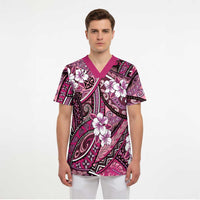 Polynesian Hibiscus Tropical Pink Floral Scrub Top Tribal Pattern - Polynesian Pride