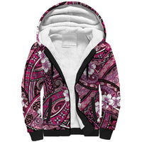 Polynesian Hibiscus Tropical Pink Floral Sherpa Hoodie Tribal Pattern - Polynesian Pride