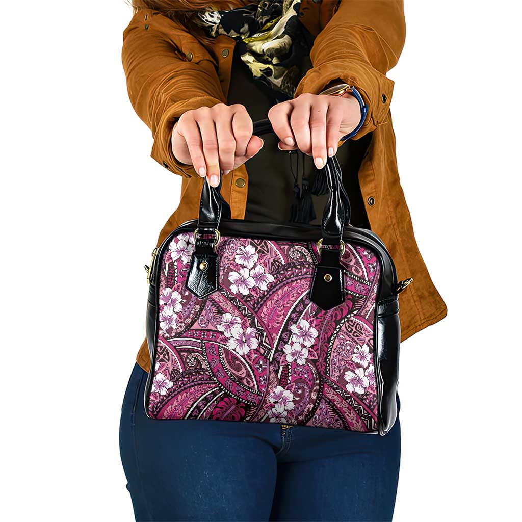 Polynesian Hibiscus Tropical Pink Floral Shoulder Handbag Tribal Pattern - Polynesian Pride