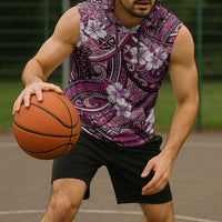 Polynesian Hibiscus Tropical Pink Floral Sleeveless Hoodie Tribal Pattern - Polynesian Pride