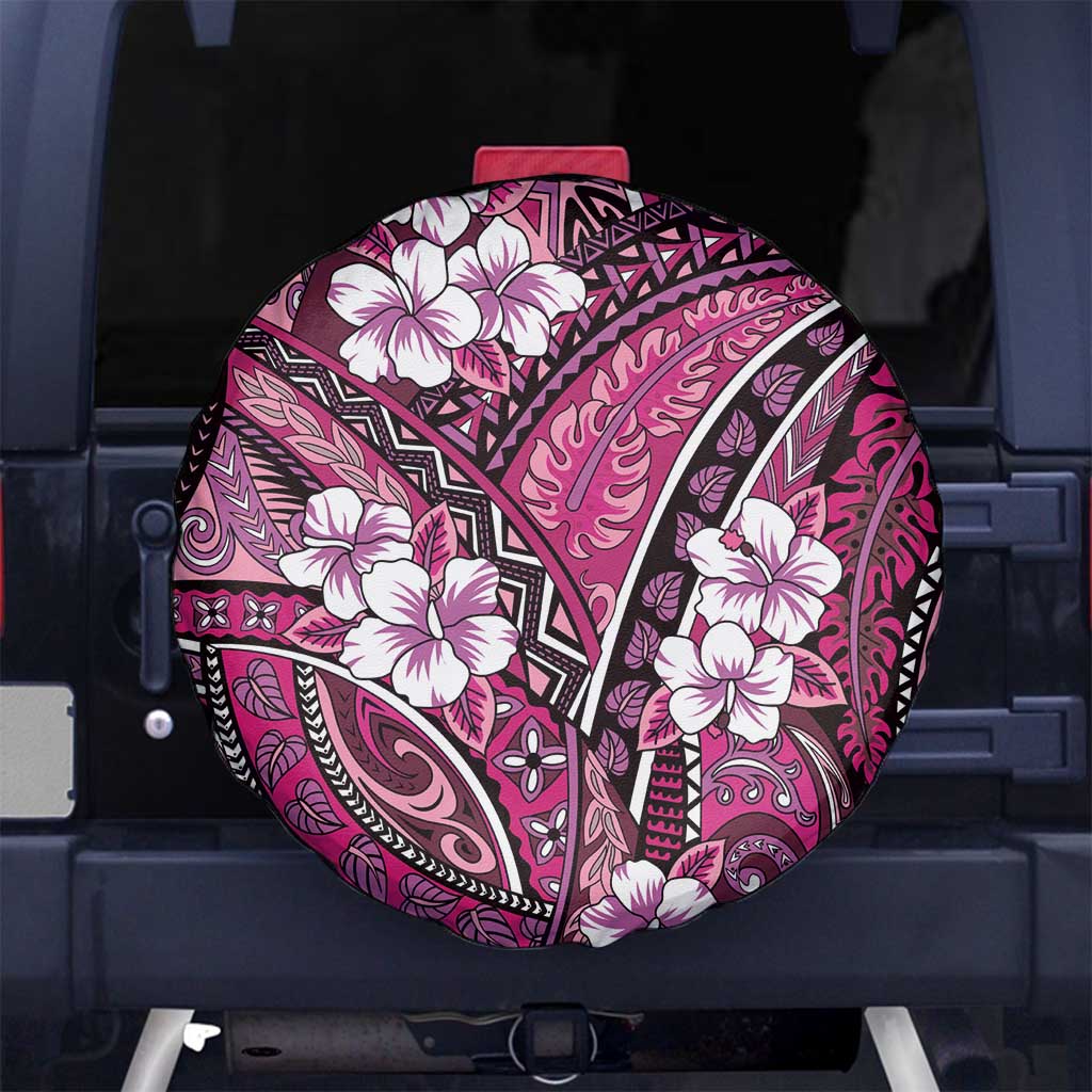 Polynesian Hibiscus Tropical Pink Floral Spare Tire Cover Tribal Pattern - Polynesian Pride