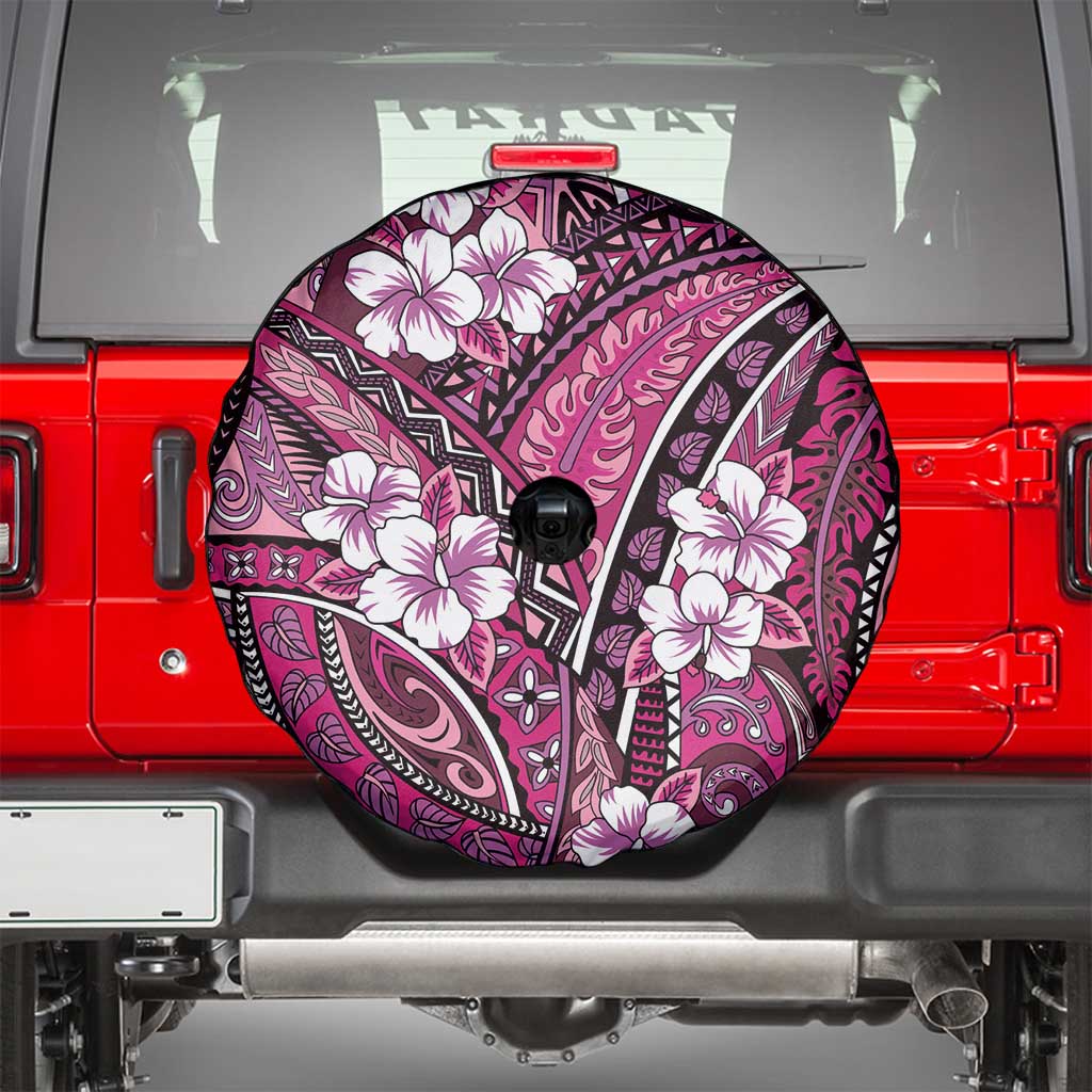 Polynesian Hibiscus Tropical Pink Floral Spare Tire Cover Tribal Pattern - Polynesian Pride