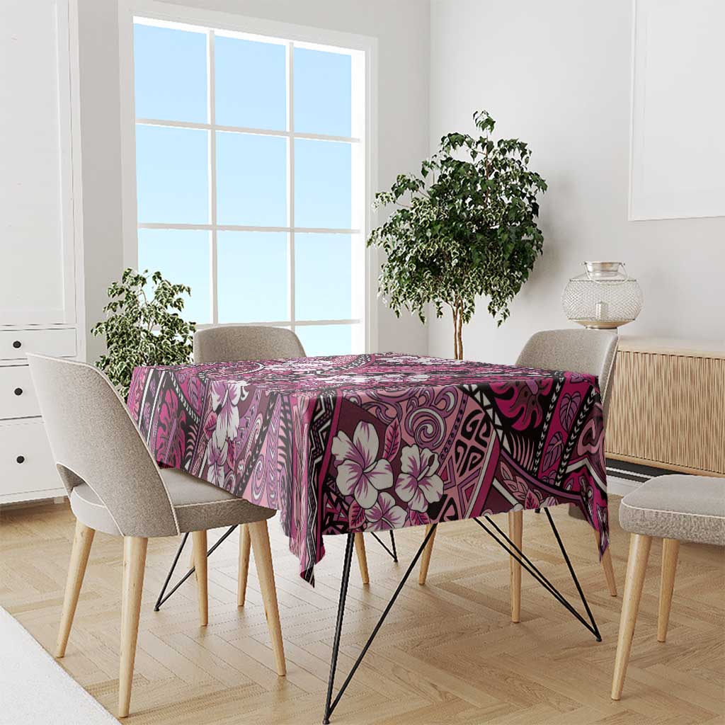 Polynesian Hibiscus Tropical Pink Floral Tablecloth Tribal Pattern - Polynesian Pride