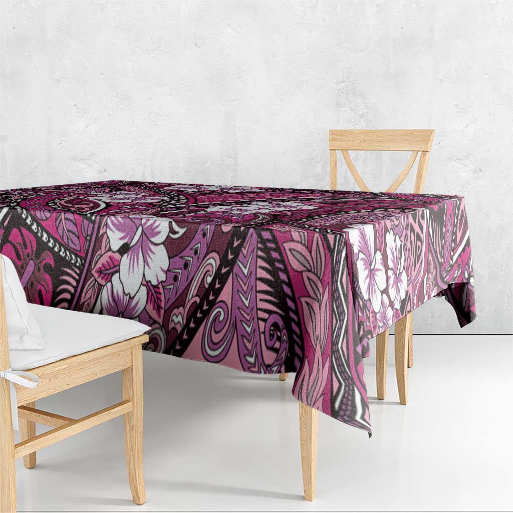 Polynesian Hibiscus Tropical Pink Floral Tablecloth Tribal Pattern - Polynesian Pride